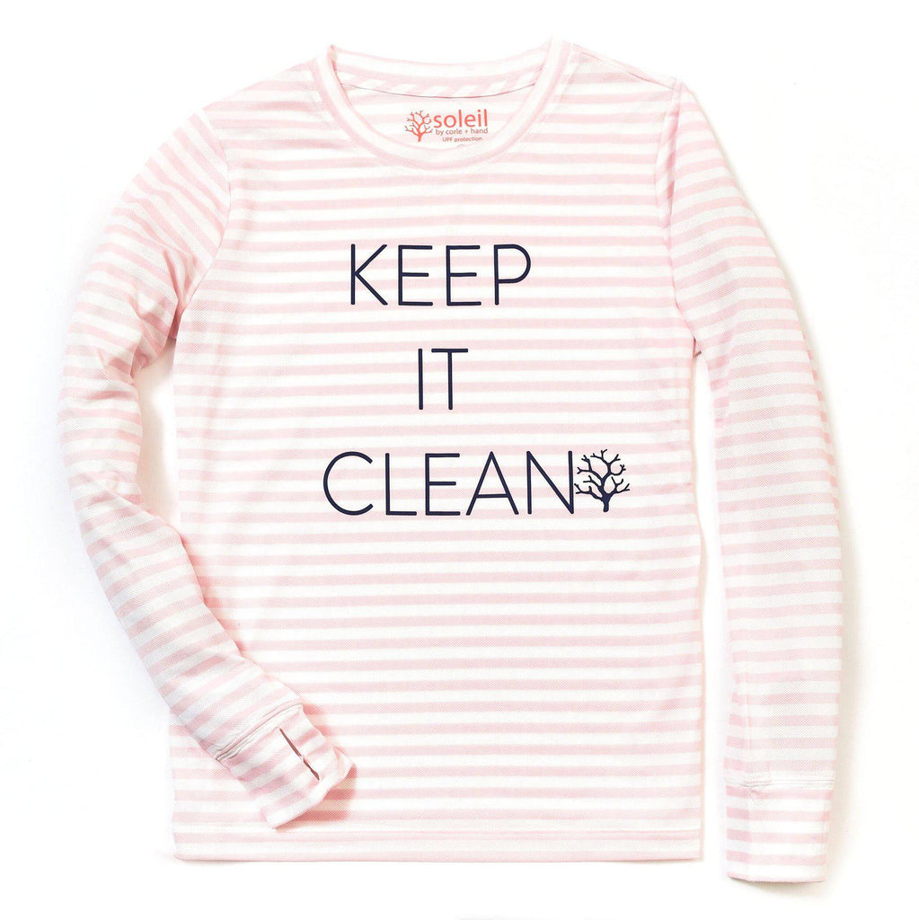 Keep It Clean Women’s Long Sleeve UPF 30 Tee - Pink Stripe