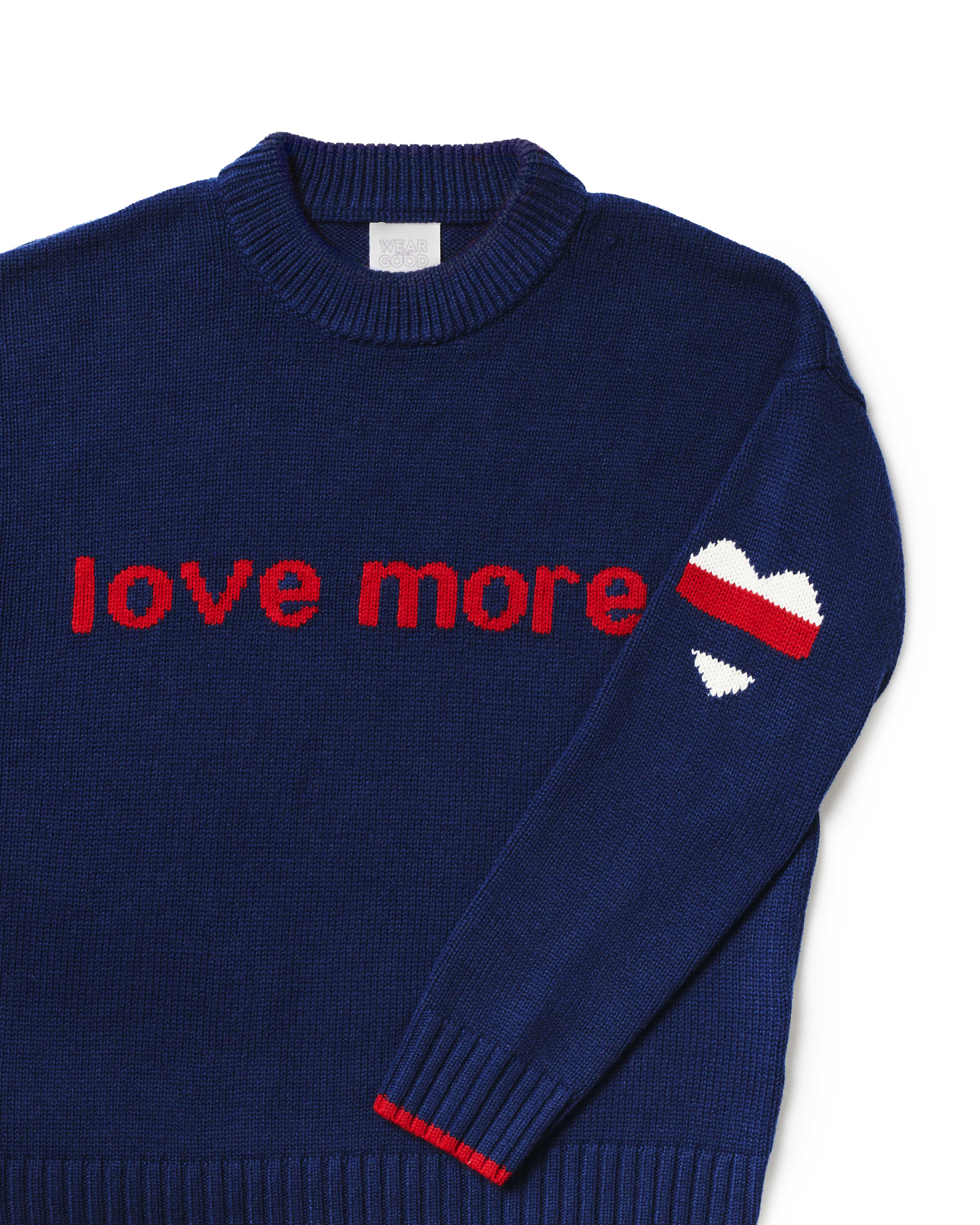 Preston Drop Shoulder Love More Intarsia Sweater M / Navy Love More